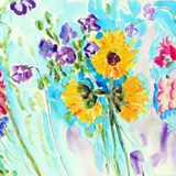 Impressionistic, Floral, Contemporary, Giclee, Colorful, Aqua, Turquoise, Yellow, Pink, Oversize