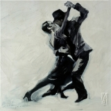 dancing, tango, man, woman, male & female, black & white, embellished, giclee, canvas, fun