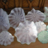 white, hand blown glass flowers, wall art, wall glass