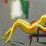 nude, contemporary, gray, yellow, figurative