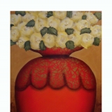 Floral, Vase, Oil, Oversized, Red, Gold