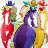 contemporary, horses, cowboys, colorful, showstopper, white, action